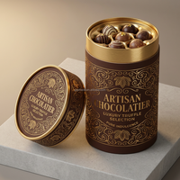 Tube en papier spécial avec logo personnalisé en or pour truffes au chocolat de luxe, avec insert alimentaire et boîte cadeau écologique