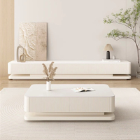 Ensemble de meuble TV et table basse en marbre et bois de luxe moderne avec rangement, design crème, pour salon, dernière collection