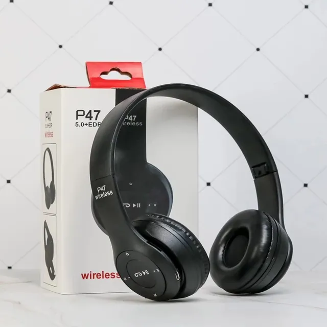 Price P47 Foldable Wireless Headphones with TF Card Support AUX Line Audio for Pc Smart Phone Bass Mic HIFI Stereo Music
