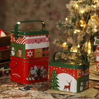 Boîte Cadeau Décorative Nouvel An et Noël en Fer Blanc Recyclable avec Poignée, Pot de Rangement pour Bonbons et Biscuits en Contreplaqué DINGHUI TS032 Personnalisable