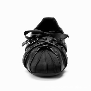 Bailarinas Planas Estilo Preppy con Cordones, Pliegues, Remaches, Tiras Cruzadas de Lazo, Vintage, Negras, Para Todas las Estaciones - Product Image 3