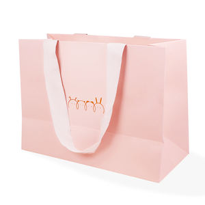Free Sample Custom logo Luxury <strong>pink</strong> Cardboard Paper <strong>Bag</strong> with Ribbon Handle - Product Image 1