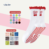 Glacier Maßgefertigte Yoga-Socken für Damen mit Stickerei, Fitness-Baumwollsocken mit Rutschfester Sohle, Pilates-Grip-Socken