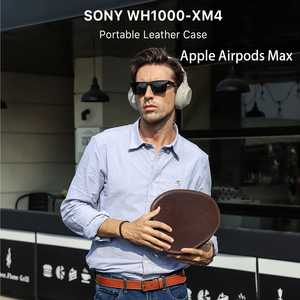 Estuche portátil de cuero de grano completo para auriculares Sony WH1000XM4/<span class=keywords><strong>AirPods</strong></span> <span class=keywords><strong>Max</strong></span>, organizador de viaje con bolsillo para accesorios y puerto de carga - Product Image 6