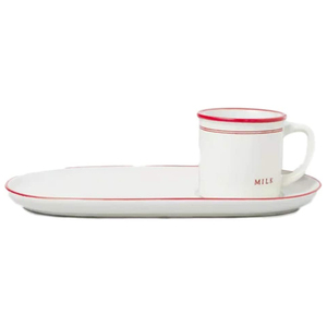 Ensemble de biscuits et d'assiettes à lait en grès crème aigre rouge - Product Image 1