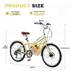 Xe đạp leo núi chở hàng 24 inch dành cho người lớn, khung thép, 6 tốc độ, phanh đĩa đôi, yên da nâu, xe đạp thành phố thoải mái - Product Image 5