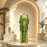 Gaun Maxi Wanita Motif Afrika Warna Perak Lengan Kelelawar Longgar Model Abaya Jubah Musim Panas Bahan Sifon Muslim Kasual Jubah Wanita