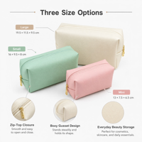 Pochette de maquillage en similicuir PU, pochette cosmétique en faux cuir crème avec fermeture éclair à chaîne dorée, forme de boîte, organiseur de toilette de voyage