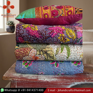 Ethnic <b>Indian</b> Vintage Cotton Sari Fruit Print Hand Stitched Kantha <b>Throw</b> - Product Image 3