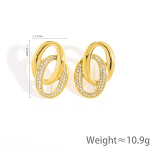 1 Par de Pendientes de Aro Doble Entrecruzados con Diamantes Pavé en Oro - Diseño de Anillo Cruzado, Elegantes y Versátiles para Eventos Casuales - Product Image 5