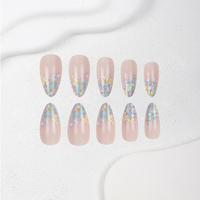 Faux Ongles à Presser Amande Pastel Floral Printemps 2026 – Vente en Gros Usine, Lot de 24 Pièces Réutilisables en ABS, Couverture Complète