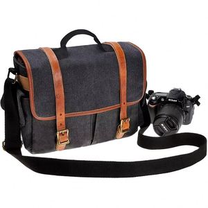 BSCI Factory Waterproof Tactical Leather Bag Travel Vintage Camera Bag Insert Case Compatible <b>Lenses</b> Shoulder Bag - Product Image 1