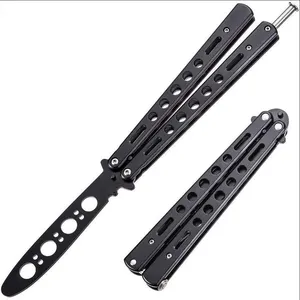 Black Portable Folding Butterfly Knife Trainer Stainless Steel Pocket Practice Knife Training Tool for Outdoor Games