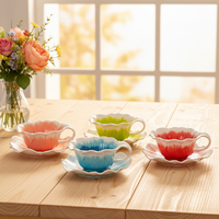 Mug en céramique fait main de luxe, sous-glaçure, peint à la main, en relief, avec motif de fleur de magnolia, passe au micro-ondes et au lave-vaisselle, avec plateau