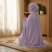 Ensemble de prière musulman Telekung pour femme, couvrant entièrement le corps, avec hijab intégré, drapé, longueur cheville, modeste, lavande, vente en gros