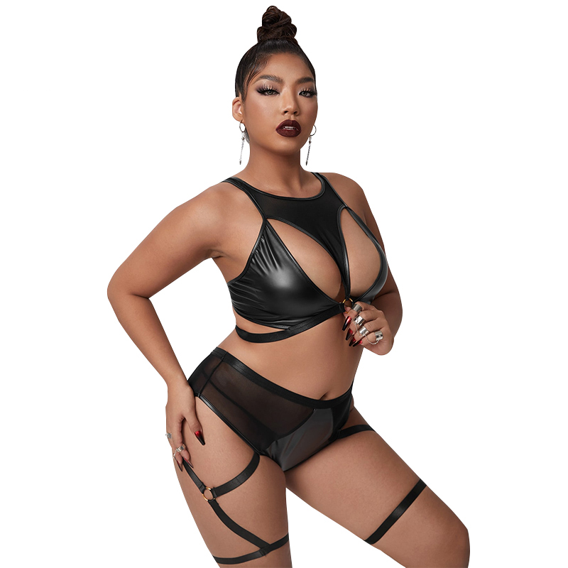 Plus Size Sexy Underwear - Soft PU Leather Lingerie Set Plus Size Sexy Underwear - Soft PU Leather Lingerie Set