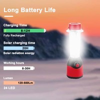 Lampu Tenda Camping Portabel Tenaga Surya Grosir 24 LED Isi Ulang USB Dengan Panel Surya 5.5V/0.2W