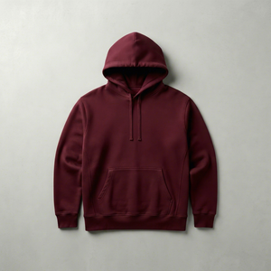 <b>Men's</b> <b>Burgundy</b> Fleece Pullover <b>Hoodie</b> with Front Logo Pocket Long Sleeve Winter Casual Streetwear 6XL - Product Image 1