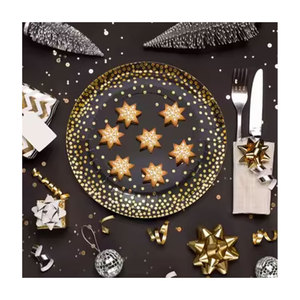 Hot Selling Disposable 7 Inch Foil Paper <b>Plates</b> Exceptional Quality Black Gold Small <b>Plate</b> Great for Modern Parties & Events - Product Image 1