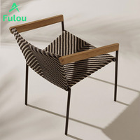 Chaise de jardin moderne et confortable en teck et corde, pieds en métal durables, résistante à l'eau, pour usage extérieur, salle à manger, cour, patio, villa, hôtel