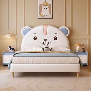 Lit de jour en bois sur le thème de l'ours pour enfants, design moderne et simple, confortable, rembourré, lit double - Product Image 6