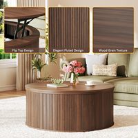 Table basse relevable de 31,5 pouces avec rangement, design moderne du milieu du siècle, structure en bois d'ingénierie, plateau rustique cannelé en noyer pour