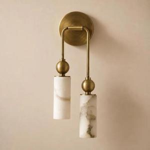 Lámpara de Pared Doble de Latón Alabastro, Estilo Moderno de Mediados de Siglo, con Piedra Natural, para Dormitorio de Lujo, Sala de Estar y Diseño - Product Image 1