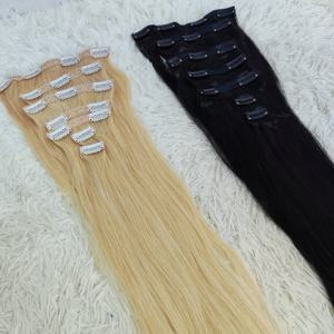 Extensiones de Cabello con Clip Letsfly 10A Negras para Mujer, Cabello Humano 100% Liso Negro Natural, 7 Piezas/Set 120g, Cabello Virgen Brasileño - Product Image 1