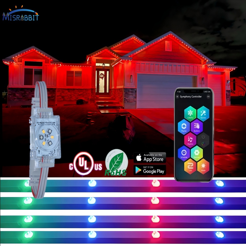 Misrabbit IP68 Waterproof Aluminum Track 48V RGB Pixel LED Christmas String Light Gemstone Lighting Permanent Outdoor Dimmable