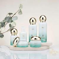 Ensemble de soins de la peau de luxe en verre, emballage cosmétique, flacon carré plat, pot, tonique, lotion, essence, sérum, crème, bouchon à vis, vide, rose, personnalisé