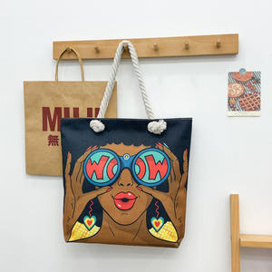 Bolsa de Mano de Lona con Diseño de Chica Africana, Logotipo Personalizado, Estilo Caricatura, con Asa de Cuerda, Venta al Por Mayor - Product Image 2