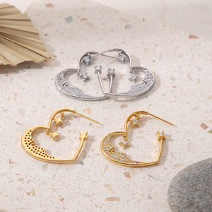 Boucles d'oreilles géométriques en forme de cœur en alliage de zinc avec micro-incrustations, bijoux fantaisie, cadeau - Product Image 3