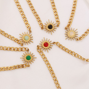 Bracciale Charm Italiano Girasole in Acciaio Inossidabile con Pietre Naturali Stile Retrò, Accessorio Moda Donna Best Seller ALN26041067 - Product Image 2