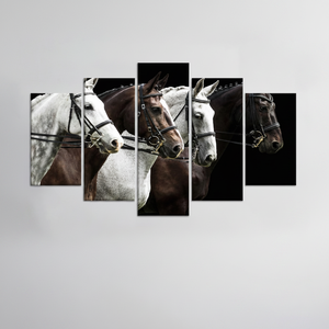 Four Horse Portrait Printed <b>Canvas</b> <b>Wall</b> Art, Elegant Equestrian Decor,SET OF 5 MIX <b>CANVAS</b> - Product Image 2
