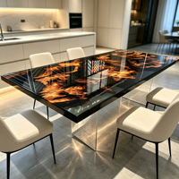 Moderner Holz-Epoxidharz-Esstisch mit Muster, Rechteckiger Epoxidtisch mit Klaren Acrylbeinen für Villa und Esszimmer
