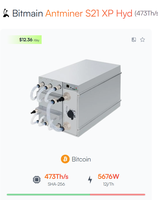 Bitmain Antminer S21 XP Hyd 473T 5576W Algorithme SHA256 Mineur de crypto-monnaies Bitmain S21 Hydro473T Machine de minage de Bitcoin