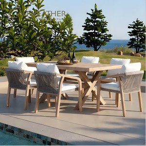 Hotel <strong>Outdoor</strong> Standard Patio Rope Weaving Teak <strong>Wood</strong> Garden <strong>Table</strong> <strong>Outdoor</strong> Furniture Dining <strong>Table</strong> and Chair Set - Product Image 1