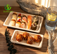 Plateau à sushi jetable en fibre de pulpe de bagasse de canne à sucre SUMKOKA avec couvercle en PET, écologique et micro-ondable