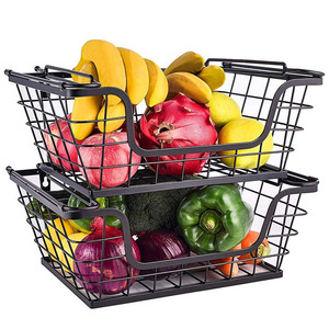 Kitchen Countertop Cabinet Pantry Hanging <strong>Wall</strong> Mounted Stackable Metal Wire <strong>Storage</strong> <strong>Basket</strong> With Handles - Product Image 1