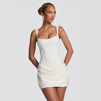 Robe mini moulante drapée noire à col carré et larges bretelles, style corset, pour femme, idéale pour cocktail, marque privée, OEM, collection 2026