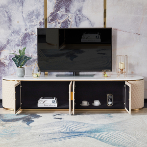 <span class=keywords><strong>Tavolo</strong></span> da caffè ovale in pelle bianca di lusso moderno e mobile supporto tv con piano in <span class=keywords><strong>marmo</strong></span> per la fodera dei mobili della stanza - Product Image 4