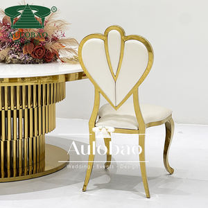 Chaise de salle à manger rembourrée en acier inoxydable doré d'occasion de mariage pour banquet - Product Image 5