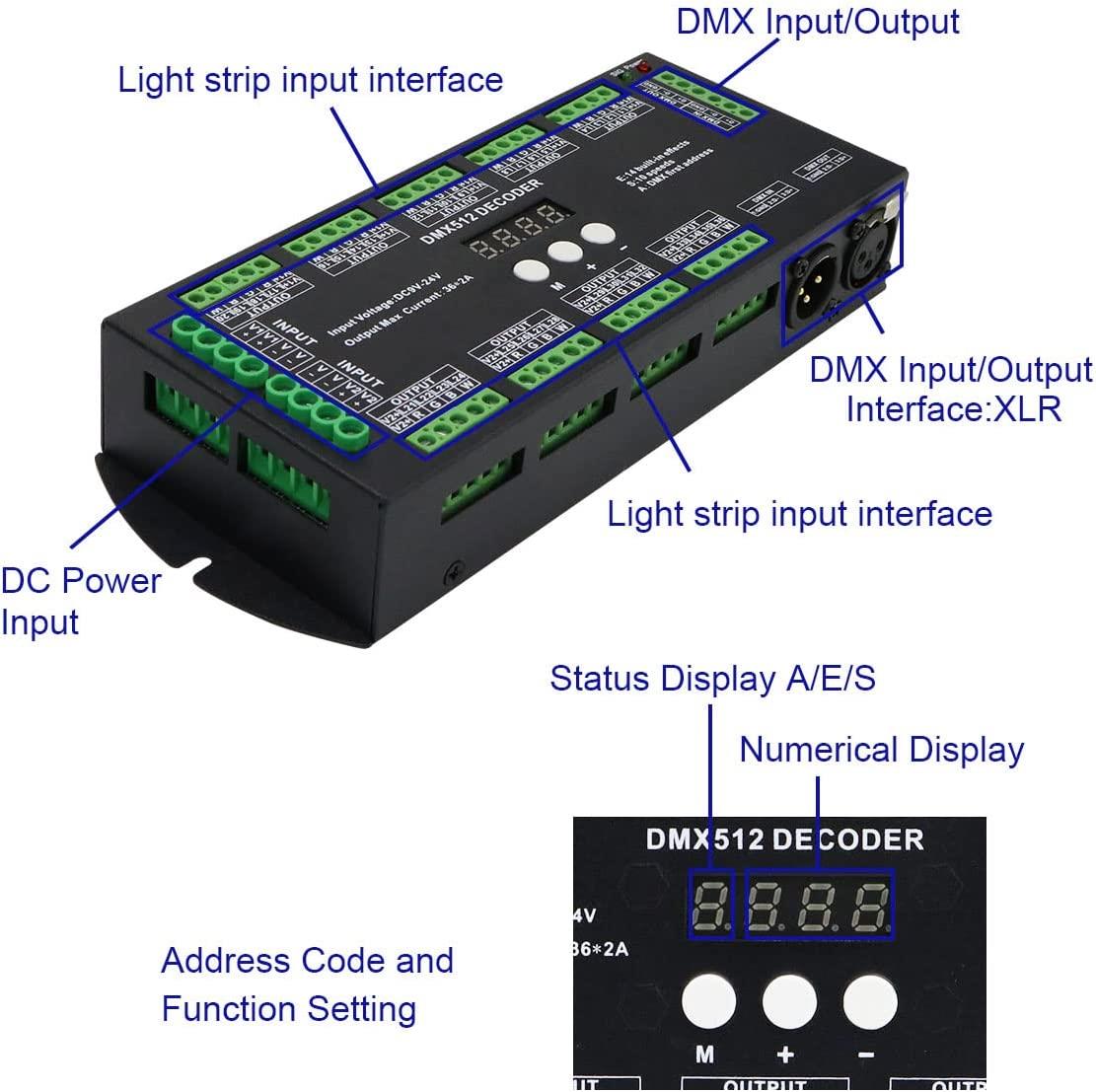 dmxページ Amazon.com: 36 Channel DMX Decoder,72A RGBW led light dmx
