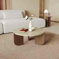 Table basse ronde moderne minimaliste en bois massif et travertin, petite table de salon, balcon, meubles de maison
