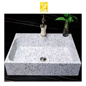 Badezimmer Weißes künstliches Marmor waschbecken Terrazzo Rechteckiges Waschbecken Waschbecken