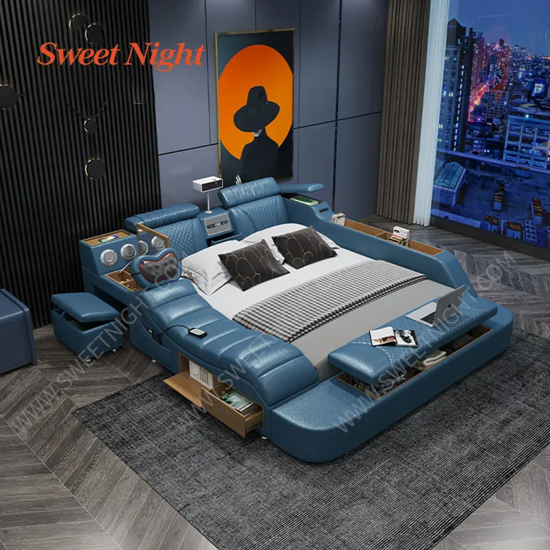 Modern king full single designer luxury queen upholstered leather smart bed