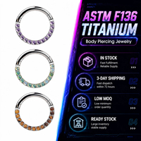 Anneau segmenté articulé en titane de qualité implant G23 avec gemme naturelle ronde, filetage interne, demi-ensemble, bijoux de piercing corporel ASTM F136