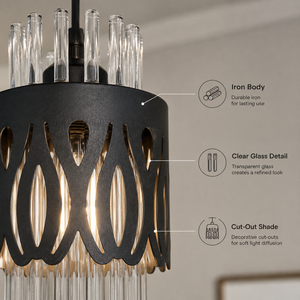 Modern Iron Chandelier With Clear Glass Rods And Adjustable Height For Indoor Dining <b>Room</b> Restaurant Bar Hotel - Product Image 3