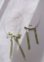 Cartes de menu de mariage personnalisées ovales vertes épaisses texturées avec étiquette nominative pour papeterie de mariage et dîner de répétition