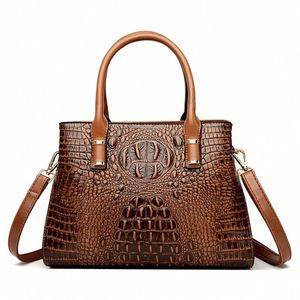 Women's Large Capacity Tote Bag Single Shoulder Crossbody Pattern Fashionable Middlen Aged Handbag with Two Straps <b>Open</b> Closure - Product Image 5